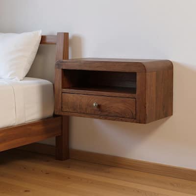 HomeRoots 18" Chestnut Solid Wood One Drawer Floating Nightstand