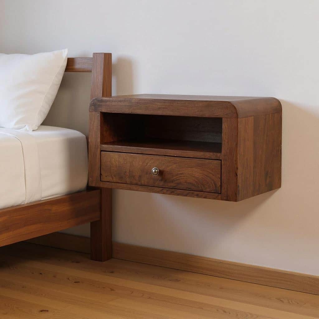 HomeRoots 18" Chestnut Solid Wood One Drawer Floating Nightstand