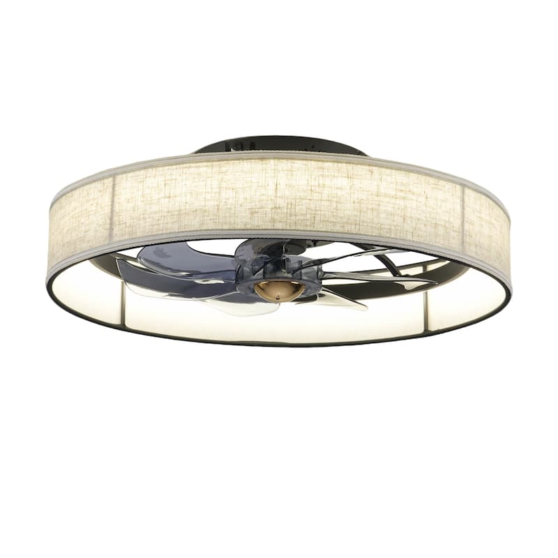 Cusp Barn 20" Farmhouse Flush Mount Ceiling Fan with Light, Quiet DC Motor Fabric Shade Fandelier Ceiling Fan For Living Room