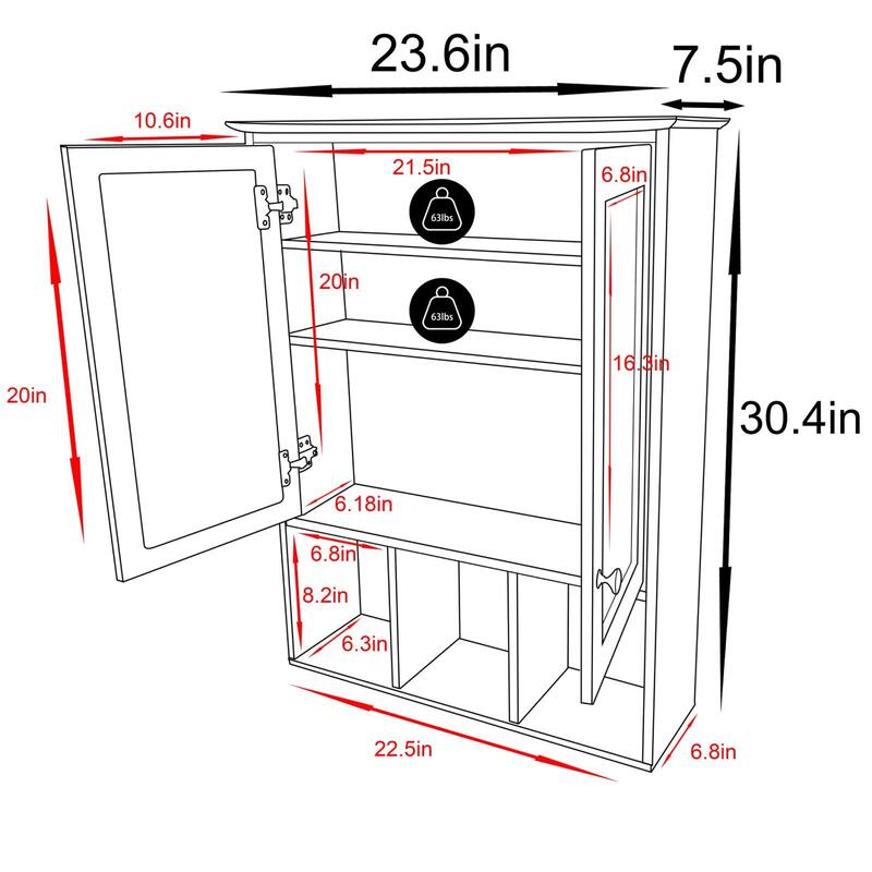 VEIKOUS Oversized Bathroom Medicine Cabinet Wall Mounted Storage with Mirrors
