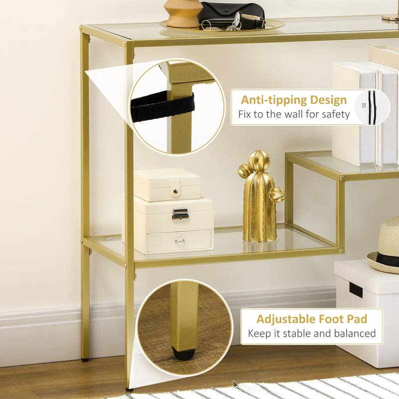Console Table, Tempered Glass Behind Sofa Table - Gold