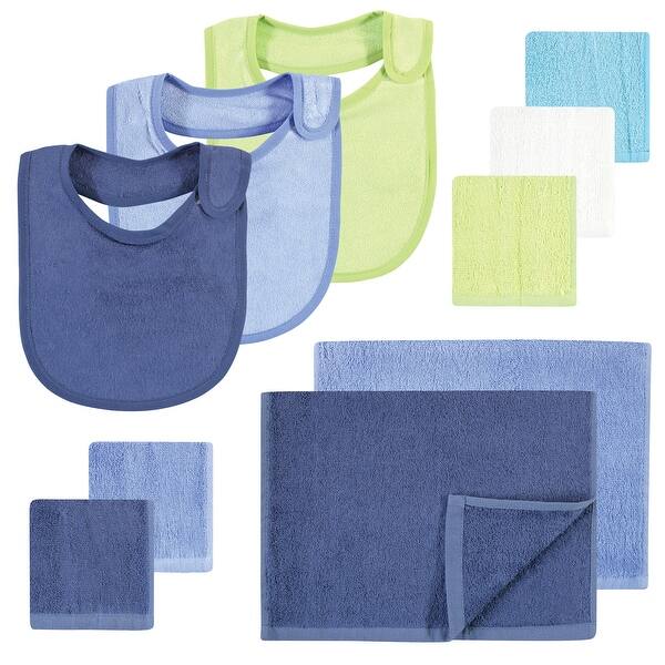 slide 1 of 1, Hudson Baby Infant Boy Rayon from Bamboo Bib, Burp Cloth and Washcloth 10Pk, Blue Lime, One Size - Blue Lime - One Size