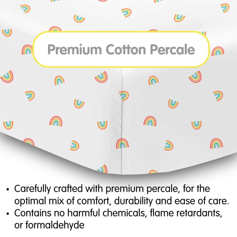 BreathableBaby Cotton Percale Fitted Sheet, For 52" x 28"/132 x 71 cm Crib & Toddler Bed Mattress, Prints (2-Pack)