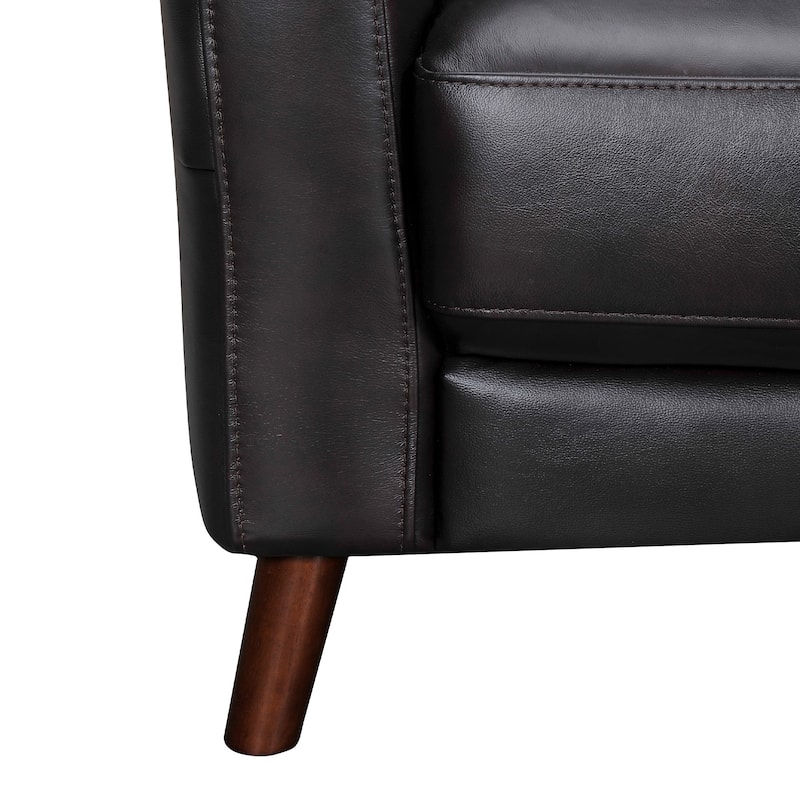 HomeRoots 82" Black Leather Sofa With Brown Legs