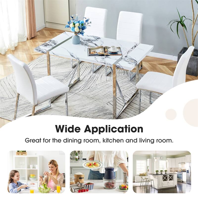 Modern Dining Table, 55 inch Faux Marble Kitchen Table for 4 People