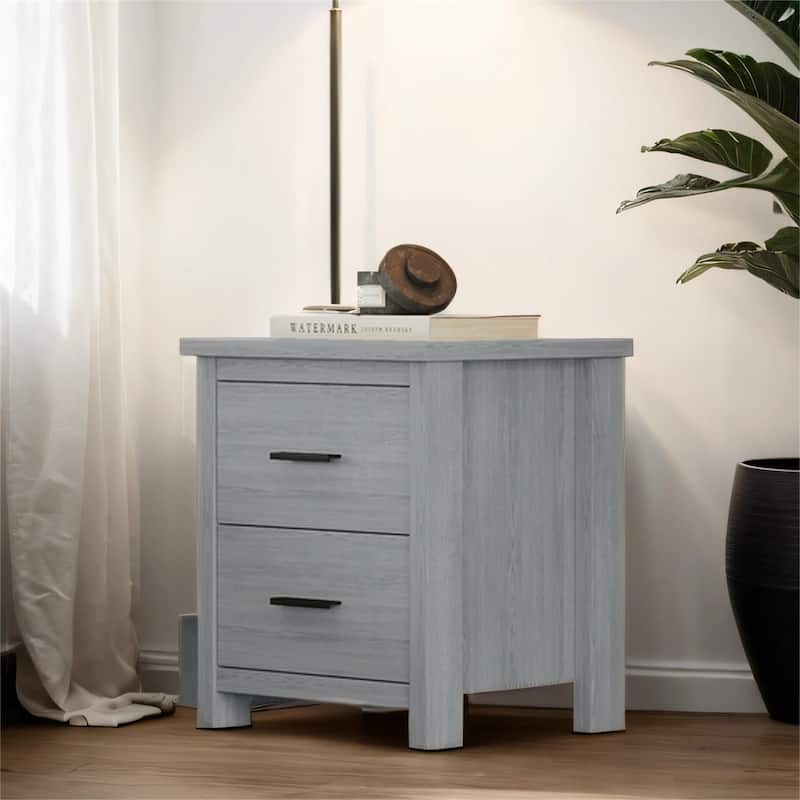 Wooden Nightstand with two Drawer, Large Storage Space