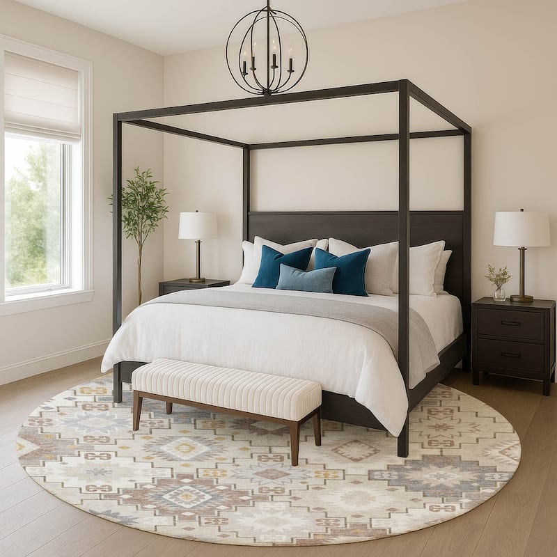 Premium Washable Super Soft Southwest Tribal Mayfield Rug - Ivory - 8' x 8'