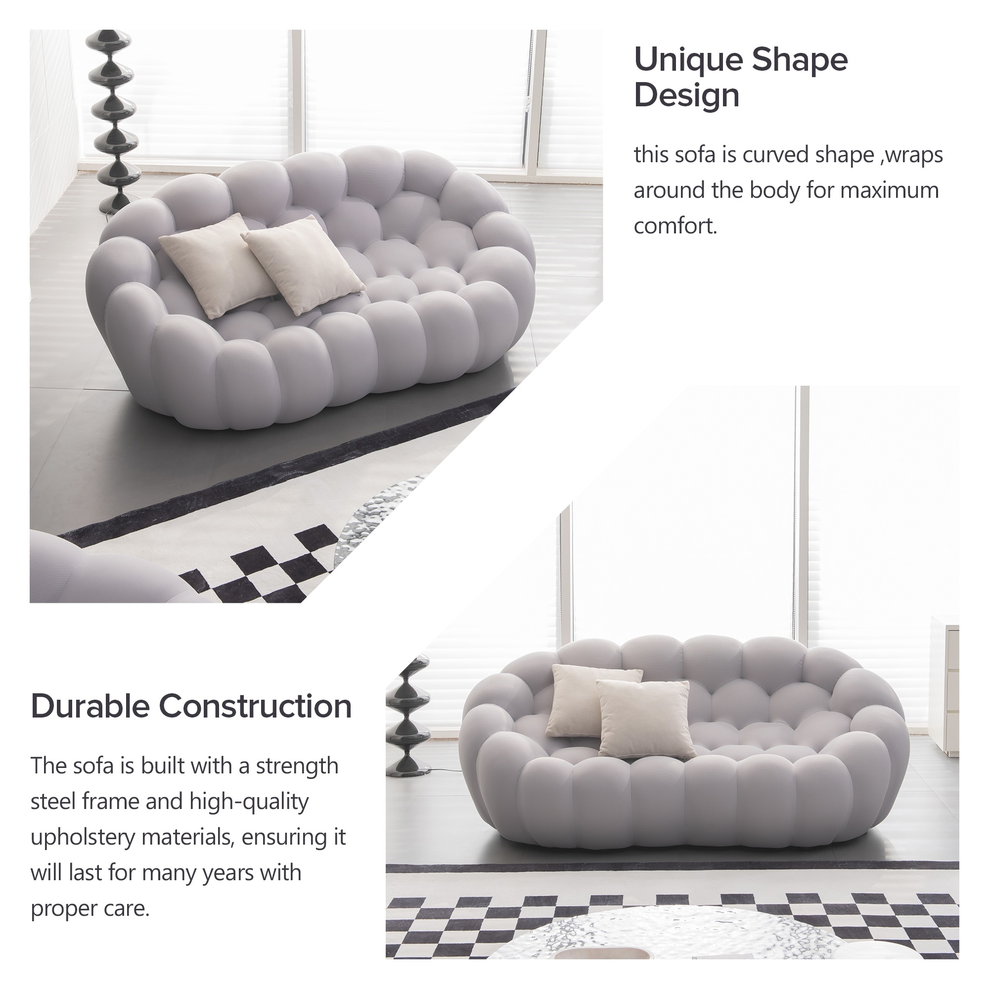 2-Seat Bubble Curved Lazy Sofa Honeycomb Shaped with 3D Textile