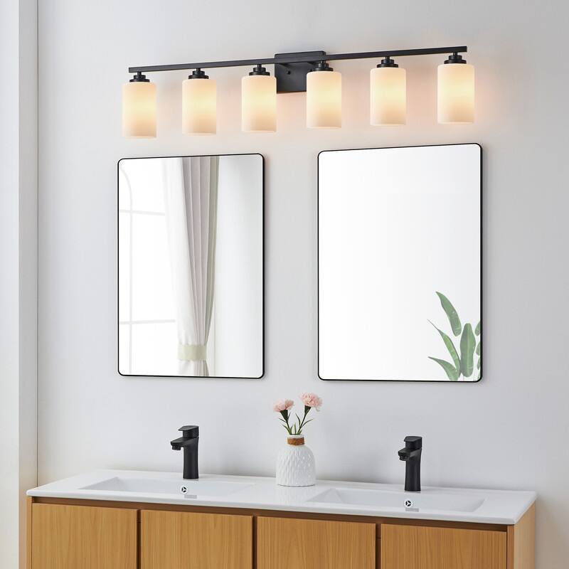KAWOTI Rive 43" 6-Light Modern Vanity Light with Frosted White Glass