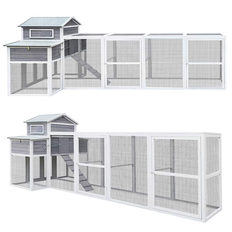 150"W 2-Story Wood Large Chicken Coop with Run, 2 Nesting Boxes