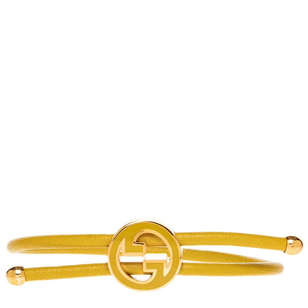Gucci Bracelet with Enamel Round Interlocking G - Mustard and Gold