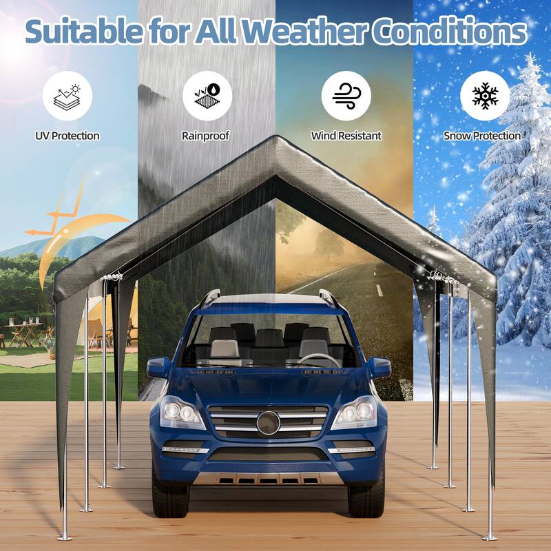 Heavy Duty Carport, All-Weather Waterproof Shelter with Steel Frame for Cars, Boats & Equipment