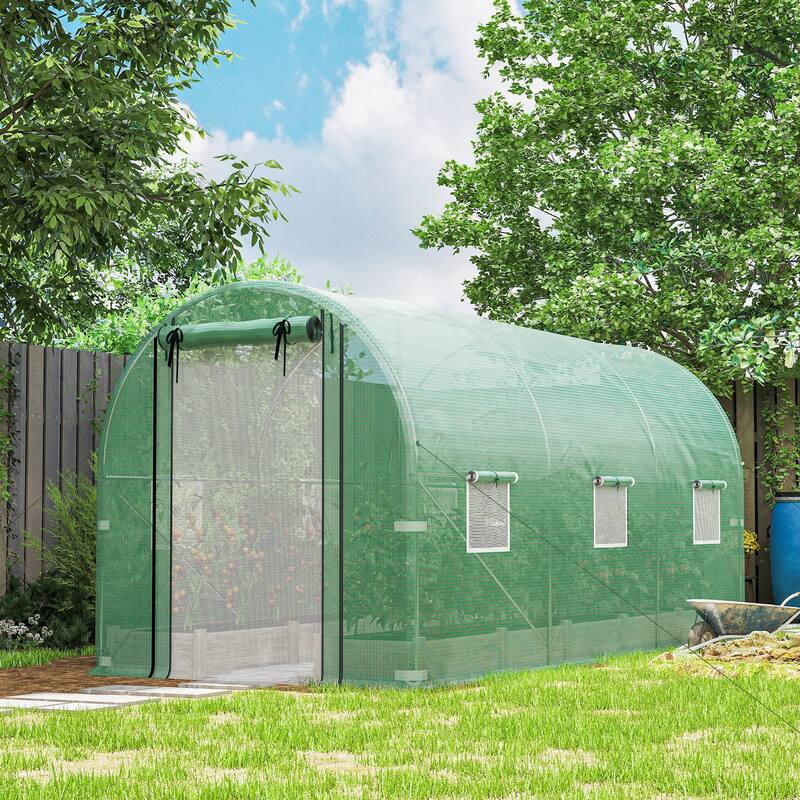 Outsunny 14.6'x6.5'x6.6' Hoop House Greenhouse , Walk-in Tunnel Greenhouse with PE Cover