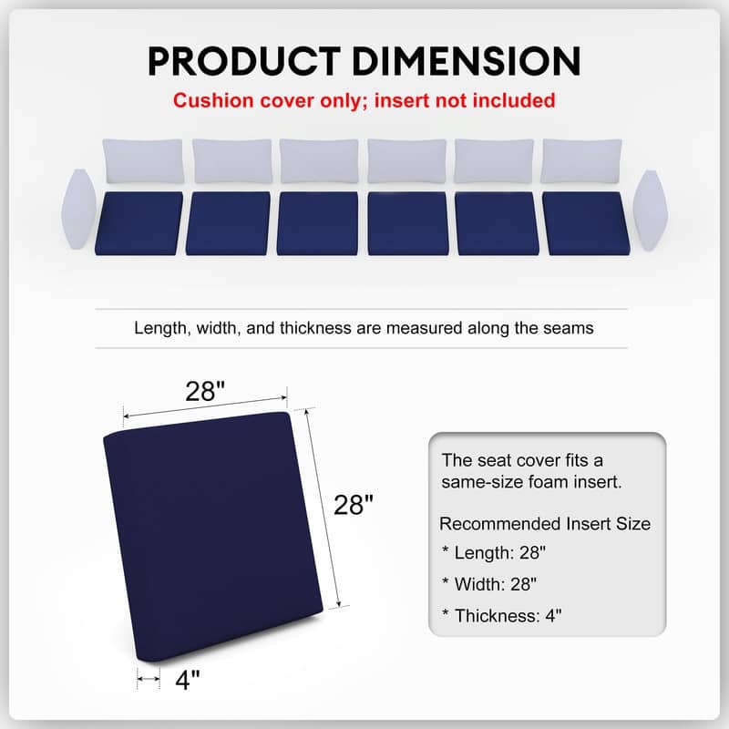 FINCATI 28" × 28" Outdoor Cushion Cover, Sofa Cushion Replacement Slipcover, Patio Seat Cover 28 Inches (COVER ONLY!)