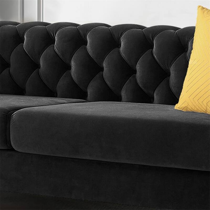 Modern Elegant Velvet Sofa With Buttons Upholstery And Metal Legs
