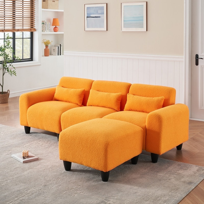 84.6" Teddy velvet L-shaped modular sofa - Orange