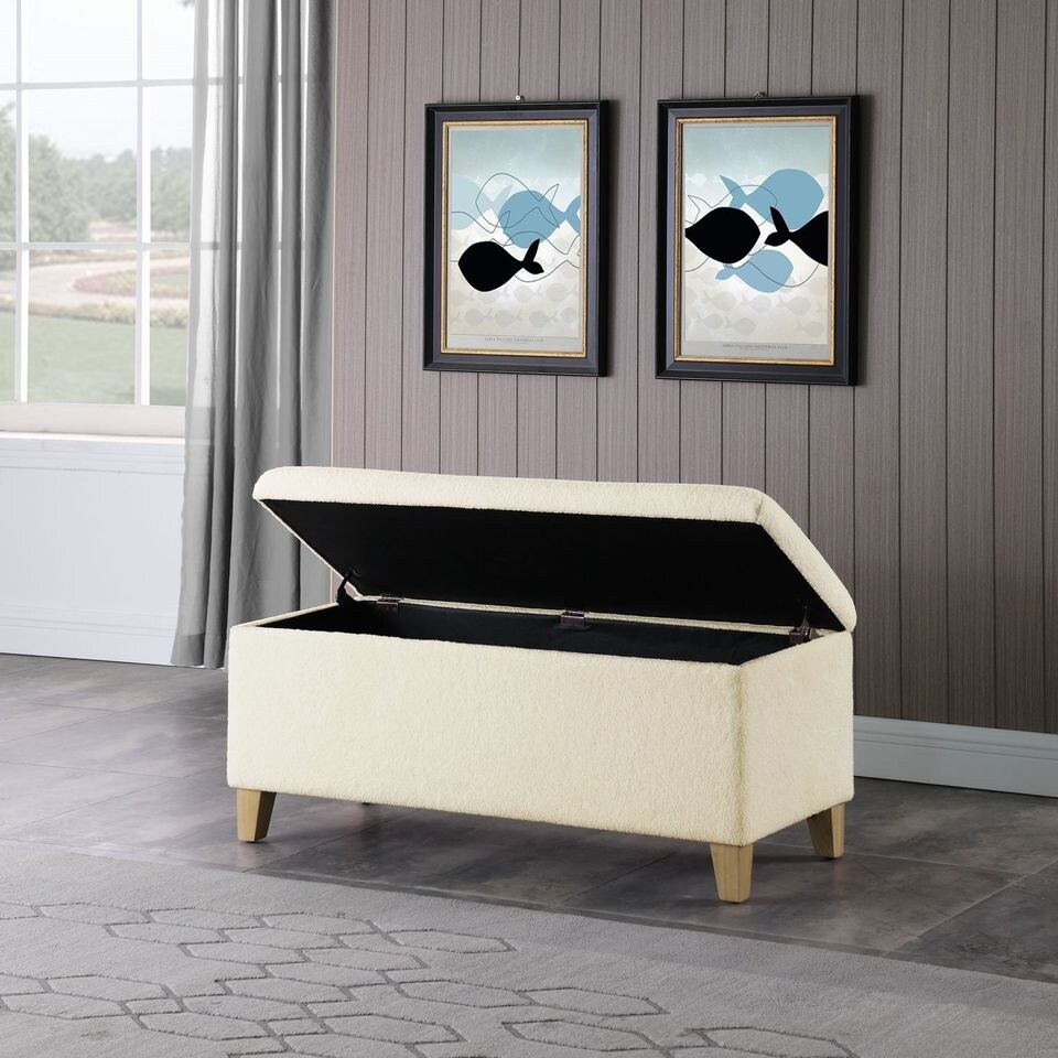 Cream upholstered storage bench sale