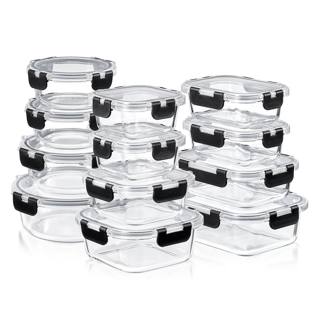 Sorbus 24-Piece Glass Food Storage Containers with Lids - Airtight, Microwave, Fridge, Dishwasher Safe Meal Prep Containers
