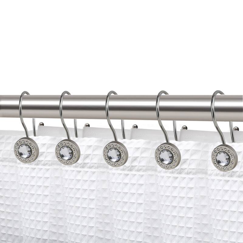 Utopia Alley Shower Hooks, Double Shower Curtain Hooks for Bathroom, Crystal Design, Set of 12 - Brushed Nickel