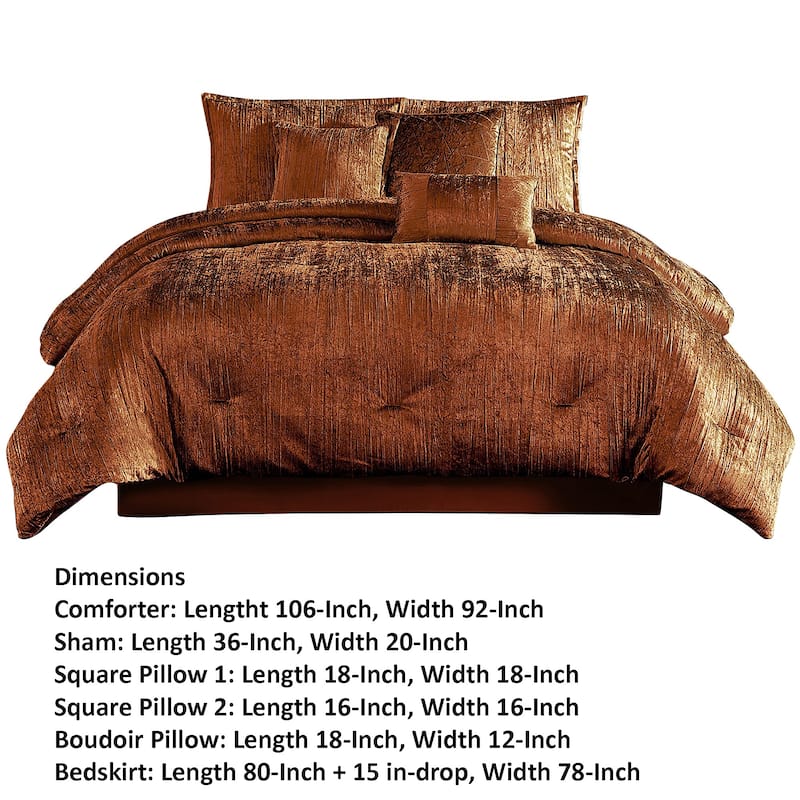 Jay 7 Piece King Comforter Set, Copper Polyester Velvet Deluxe Texture