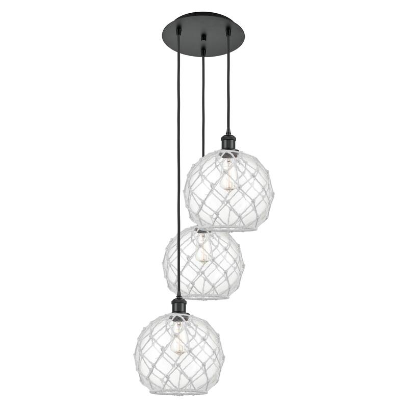 Innovations Lighting Endless Possibilities Ballston - Farmhouse Rope - 3 Light 17" Cord Hung Multi Pendant - Clear Glass with White Rope/Matte Black