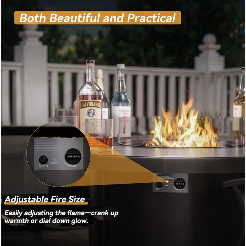 Kullavik Textilene Chairs and Round Gas Fire Pit Table, Outdoor Patio Furniture Set