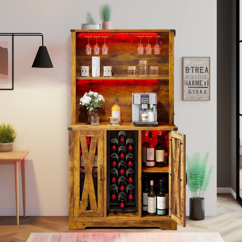 Moasis Bar Cabinet with Wine Rack LED Lights, Sideboard Buffet Storage Cabinet