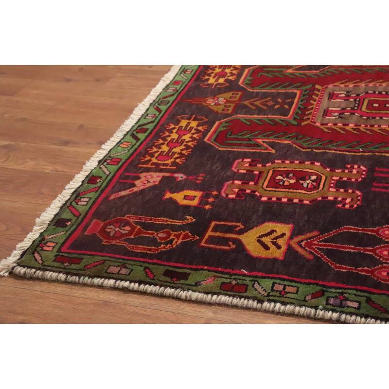 Hand Knotted Oriental 100% Wool Carpet Traditional Tribal Purples Ardebil Runner Rug - 9' 6'' X 3' 5''
