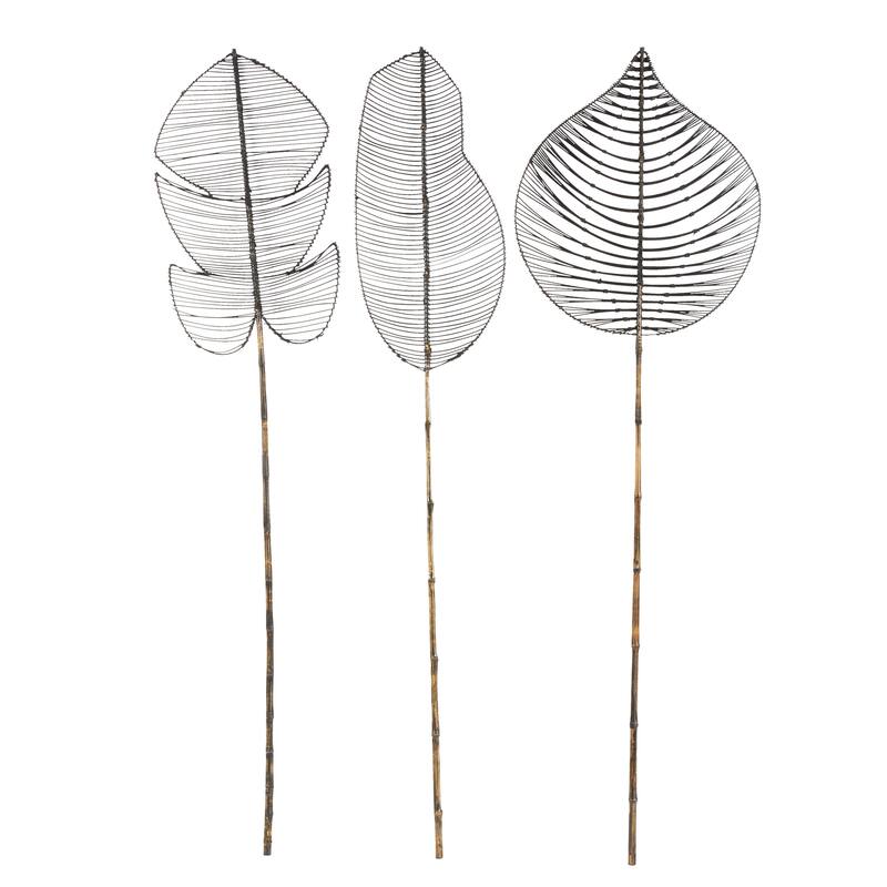 Rattan Leaf Handmade Tall Woven Palm Leaf Stick Home Decor Natural Foliage - Set of 3 Brown or Black - Roche River Decor