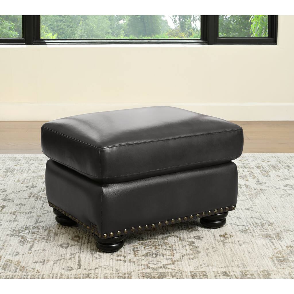 Austin Leather Ottoman, Dark Gray