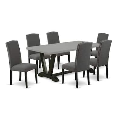 Modern 7 Piece Dining Set - Rectangle Table & 6 Linen Fabric Chairs - 40x72 Inch - Multi-Color - 72