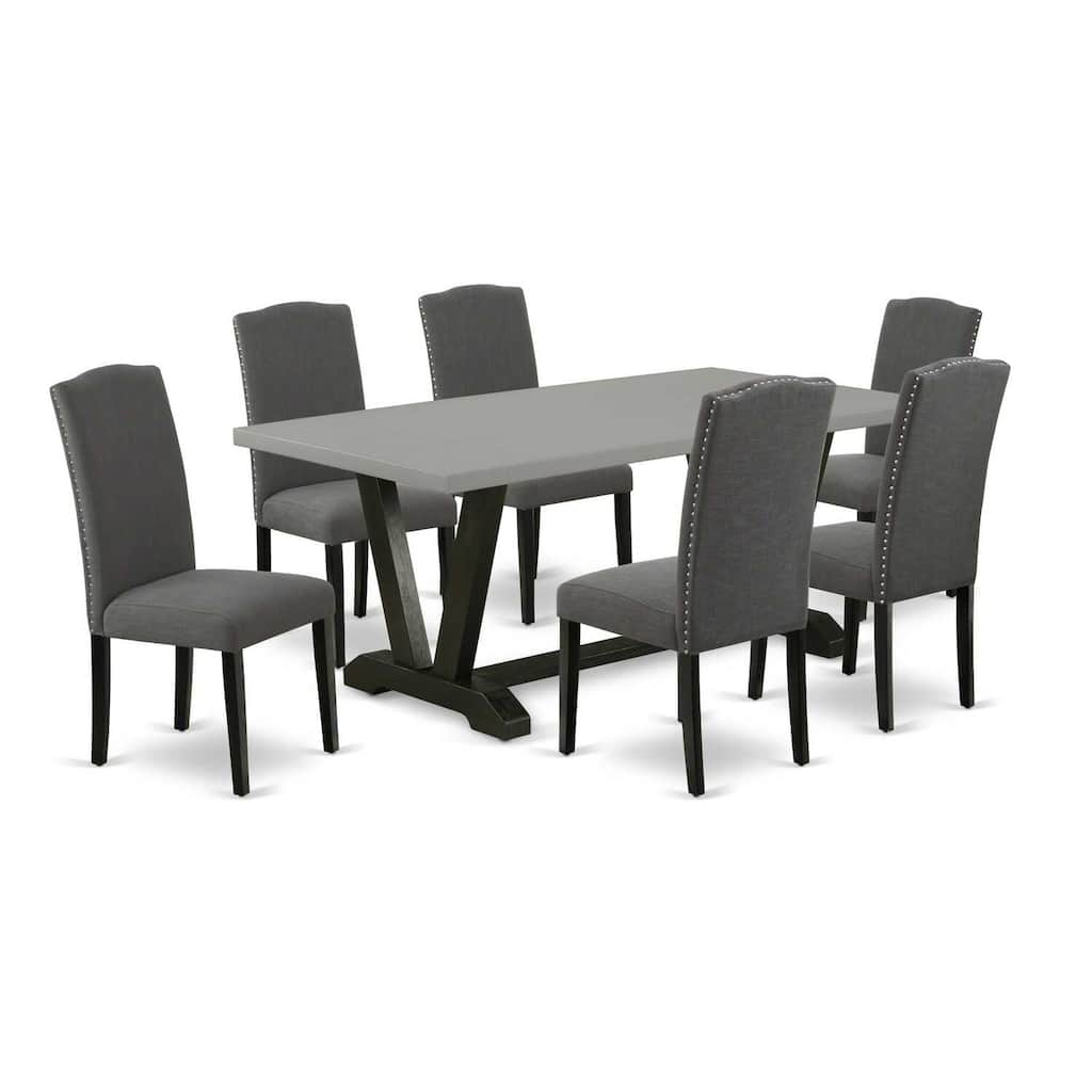 Modern 7 Piece Dining Set - Rectangle Table & 6 Linen Fabric Chairs - 40x72 Inch - Multi-Color - 72