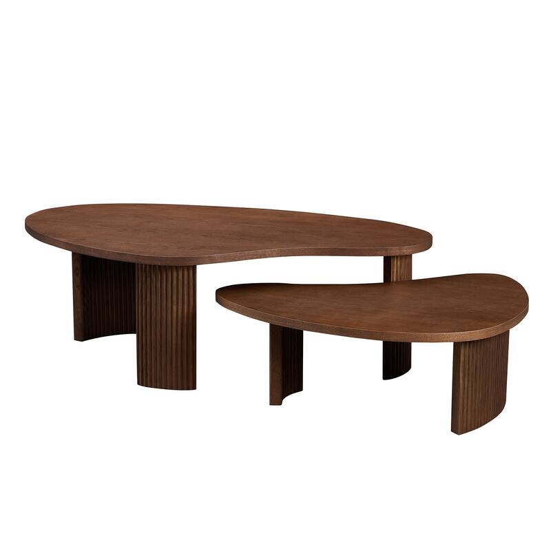 Irregular Shape Coffee Table Set, Two-Piece Staggered Height End Table, Accent Table with Embossed Legs