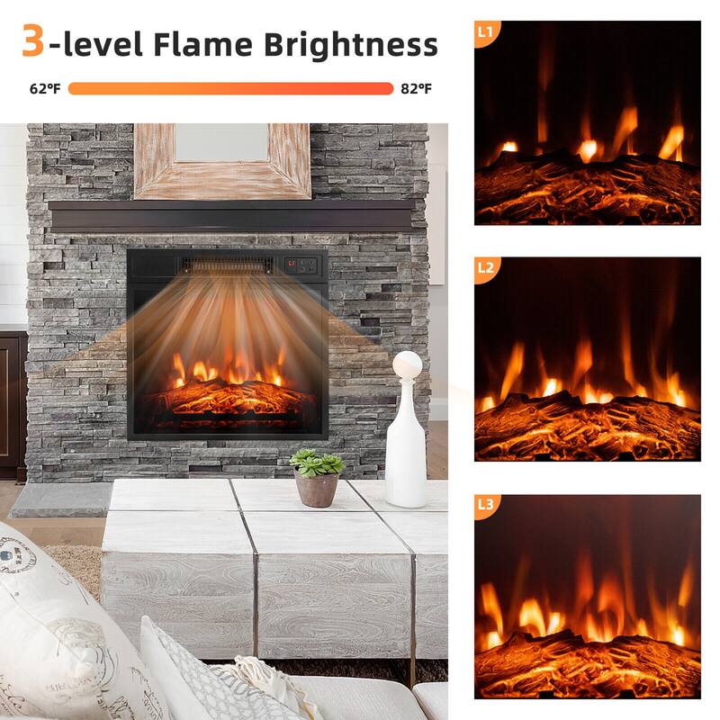 Gymax 18'' Electric Fireplace Inserts & Freestanding Adjustable Heater