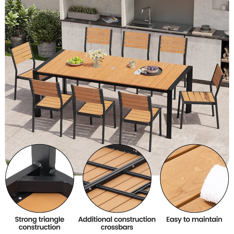 7-Piece Outdoor Patio Dining Set Aluminum Table with Umbrella Hole with Rattan Chairs