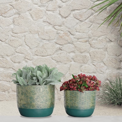 Green and Gold Handmade Resin Planter Bowl Pots (Set of 2)