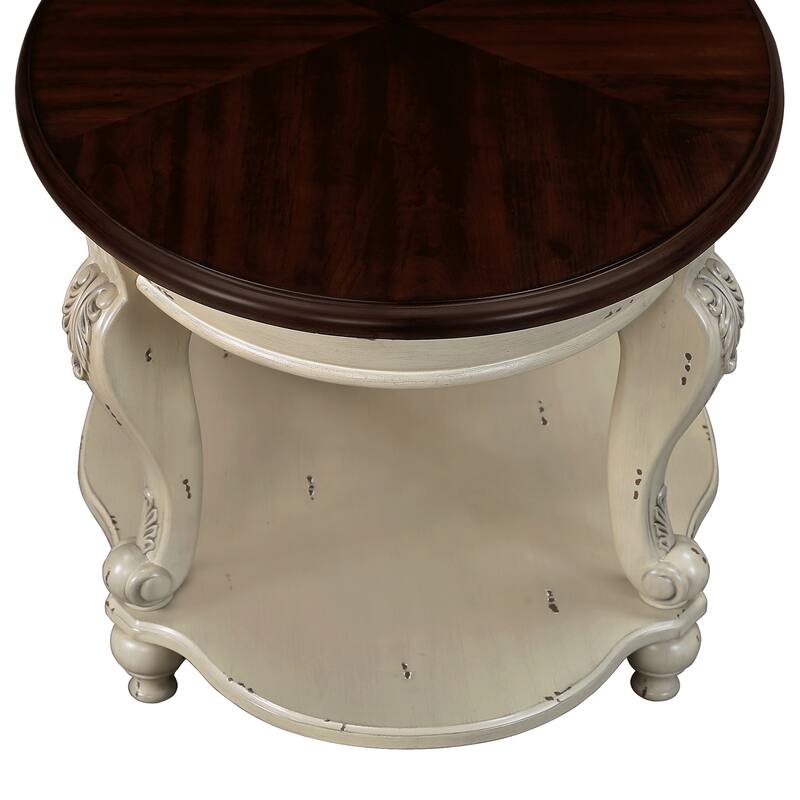 22'' Round End Table,Solid Wood Sofa Side Table with Shelf,Living Room Corner Table Easy Assemble