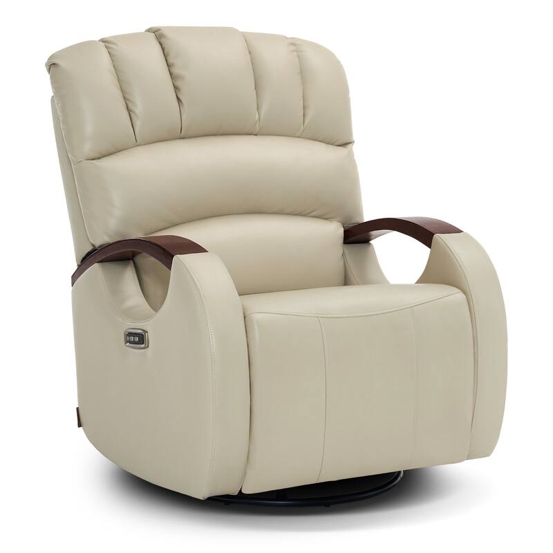 MCombo Power Swivel Glider Rocker Recliner with Adjustable Headrest for Nursery, Faux Leather PR616 - Beige