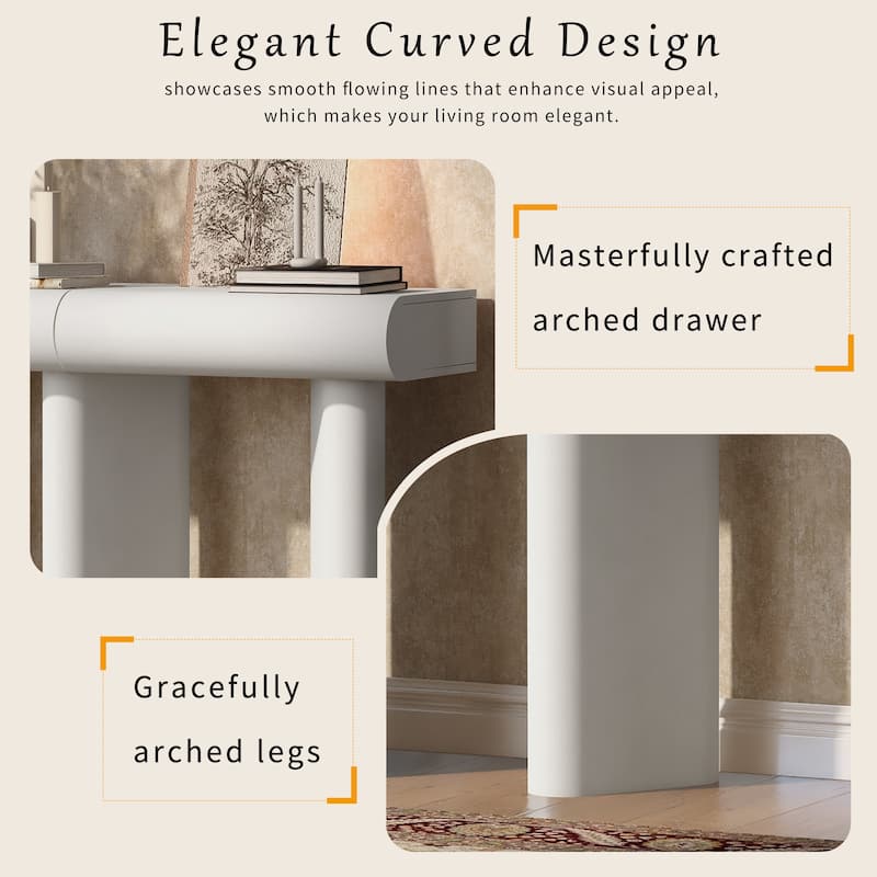47.6"Entryway Table With 2 Curved Drawers,Space-Saving Hallway Table With Geometric Legs,Contemporary Narrow Sofa Table