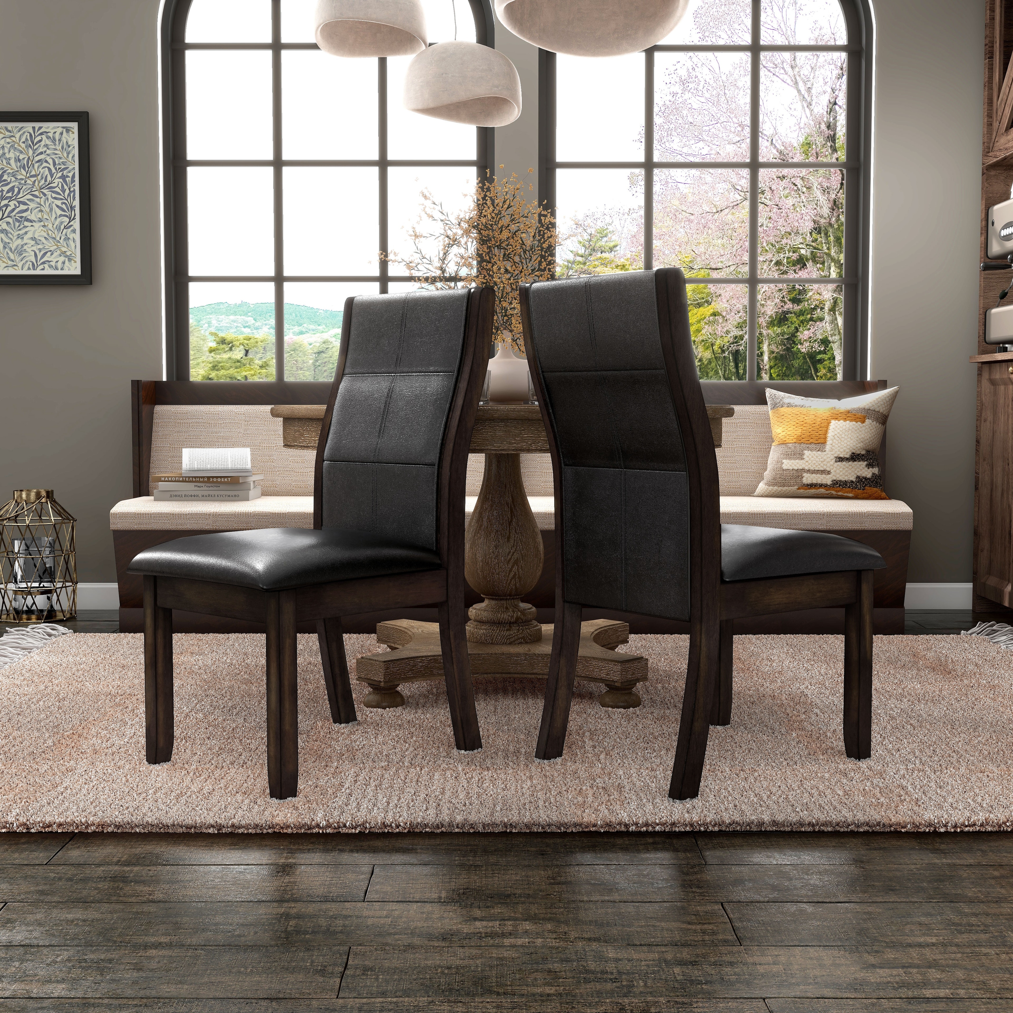 Black faux leather best sale dining room chairs