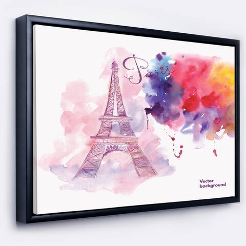 Designart "Paris Eiffel Towerin Cloud of Colors" Watercolor Framed Canvas Print