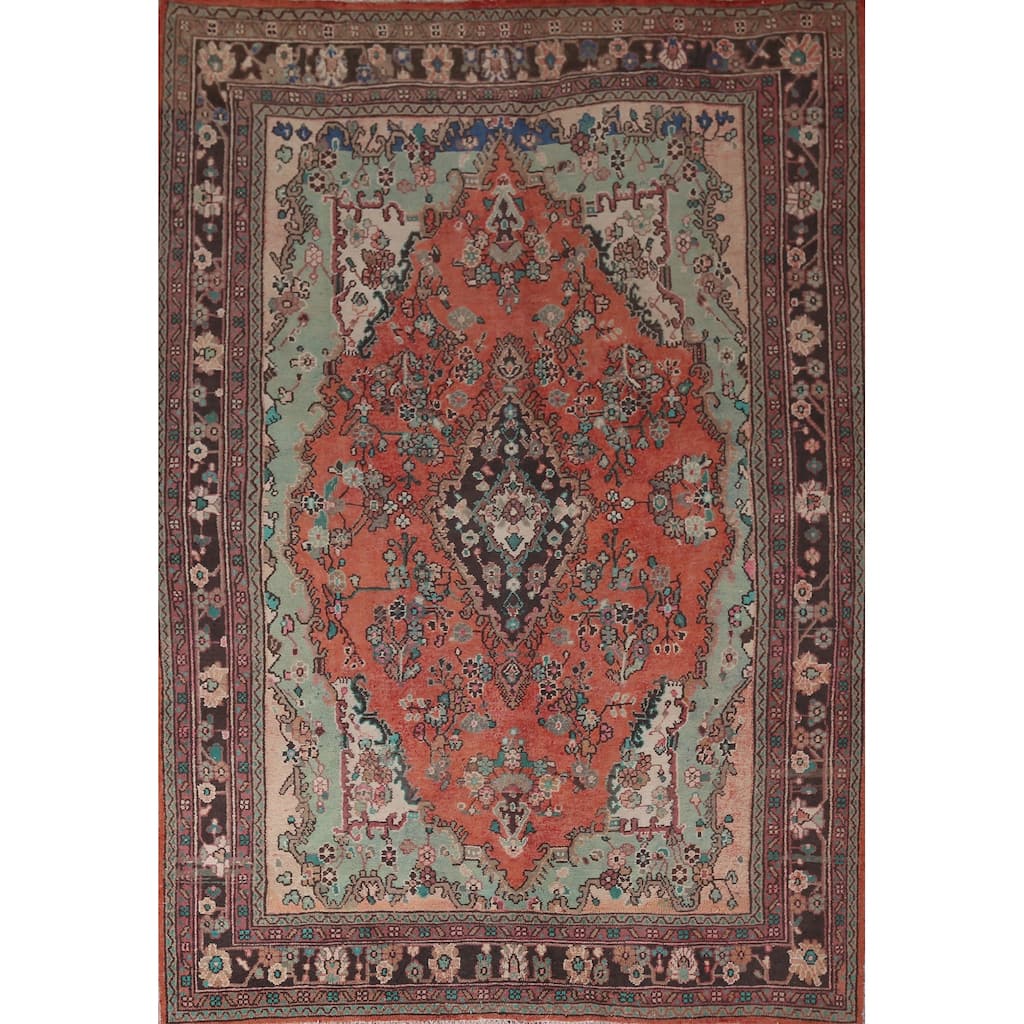 Hamedan Persian Vintage Area Rug Hand-Knotted Wool Carpet - 7'0"x 9'9"