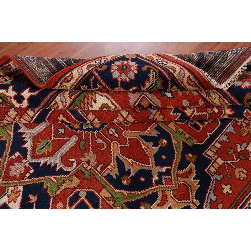 Hand Knotted Oriental 100% Wool Carpet Traditional Medallion Oranges & Rust Heriz (serapi) Area Rug - 12' 0'' X 8' 10''