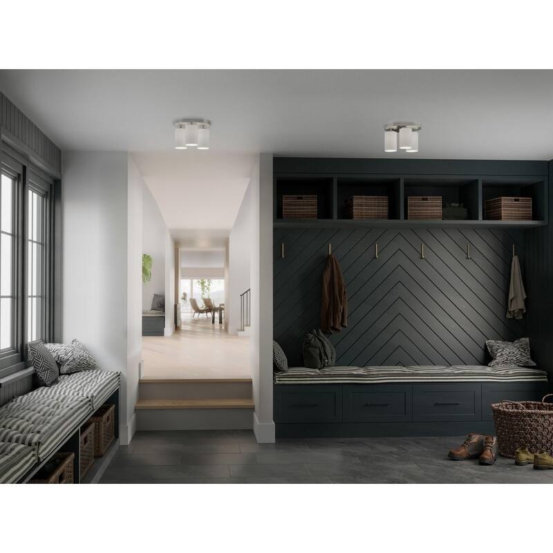Cofield Collection 12 in. Three-Light Brushed Nickel Transitional Flush Mount - 12 in x 12 in x 7.75 in