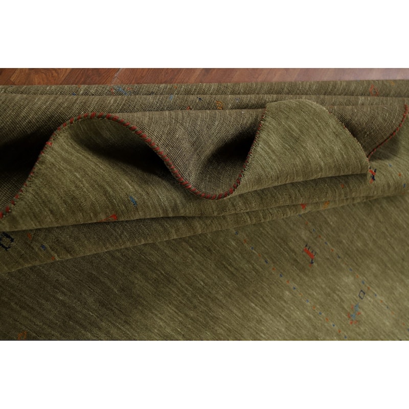Tribal Green Gabbeh Oriental Area Rug Handmade Wool Carpet - 8'1"x 10'1"