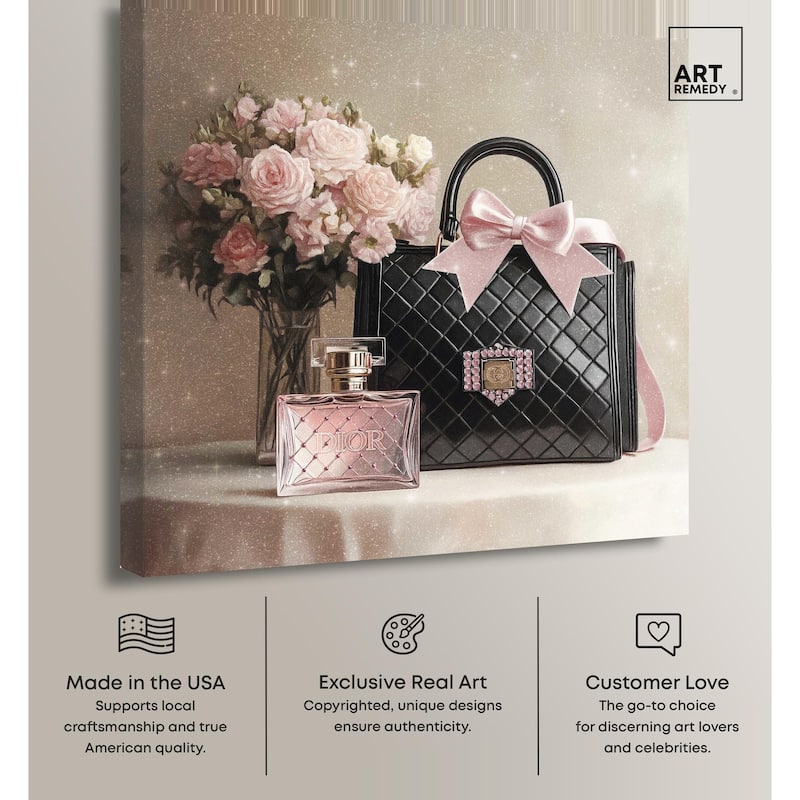 Delicate Purse and Perfume Canvas by Art Remedy, Gallery Wrapped