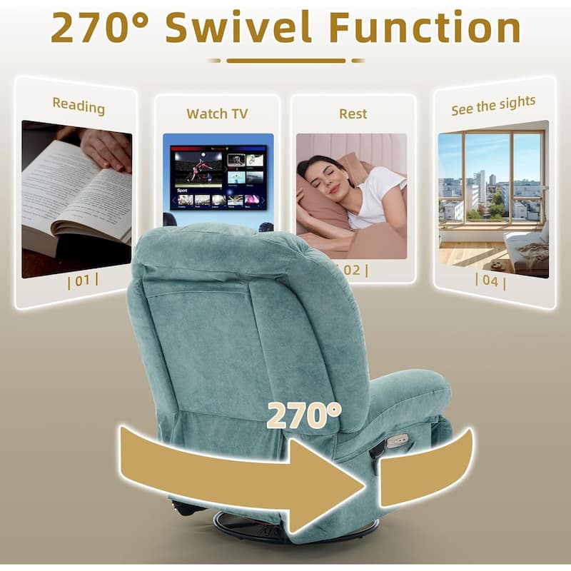 Shell Shape Power Recliner Chair, Chenille Fabric Swivel Rocker Recliner with Bluetooth Speaker