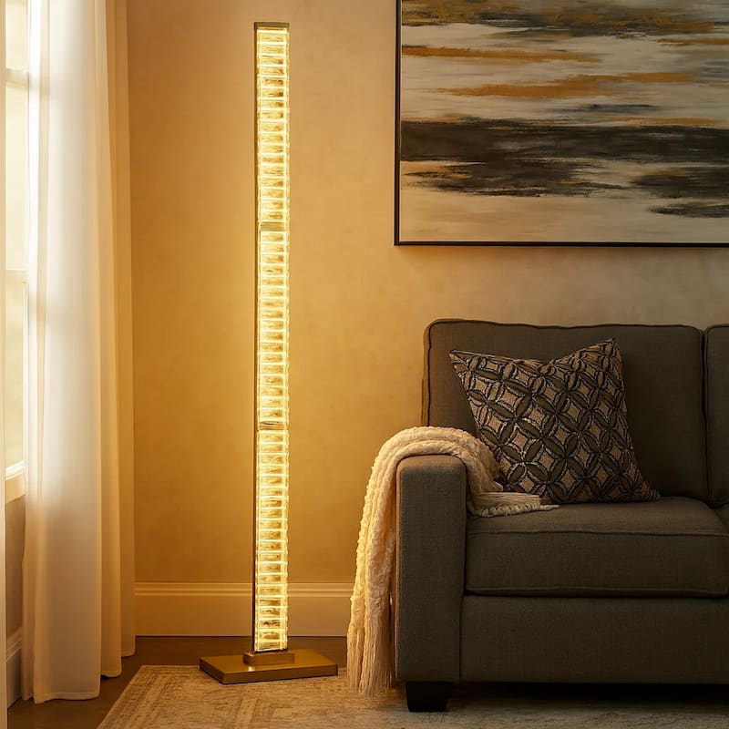Lizy 62 Inch Floor Lamp with Crystal, LED Metal Frame, Antique Brass