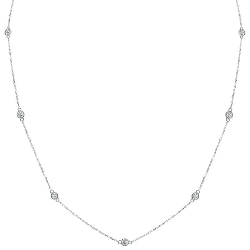 Marquee 1 Carat TW Bezel Set Lab Grown Diamond Station Necklace in 14K White Gold