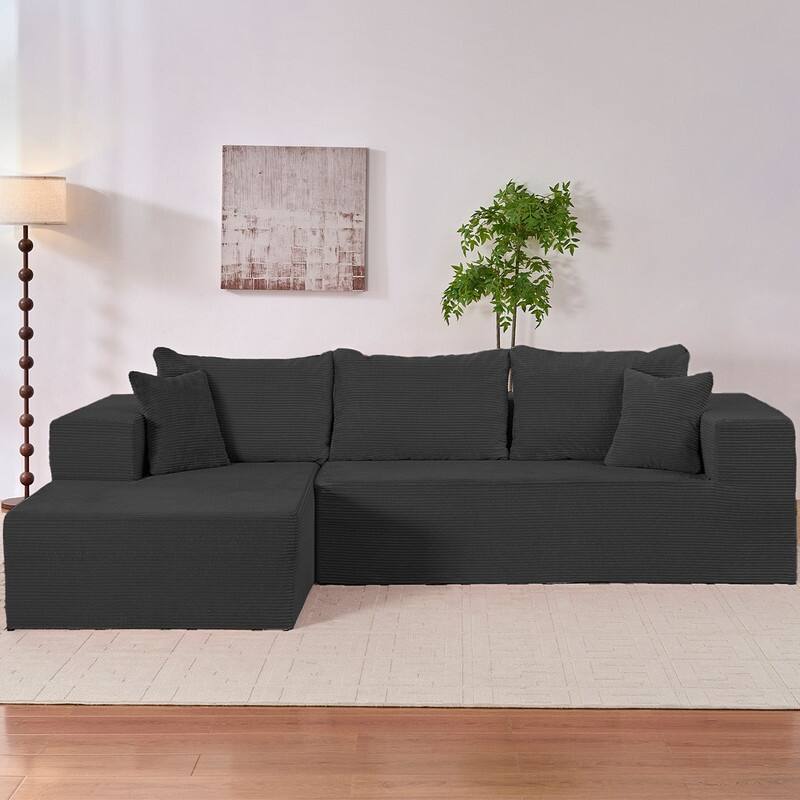 Mixoy Modern 113''Minimalist 2-Piece Corduroy Modular Chaise Sectional Sofa Deep Seat,L-Shaped Upholstered Couch With Chaise